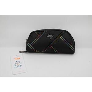 NWT Lug Bobsled XL Glasses Case Cosmetic Bag Black W/ Rainbow Stitching